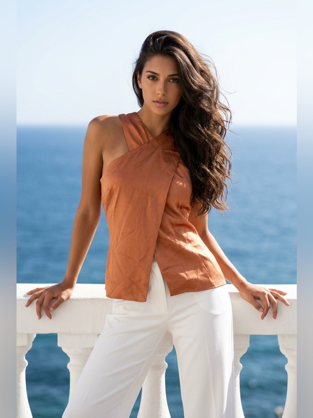 Lanston NWT Asymmetrical cross overlapping Orange Top Blouse